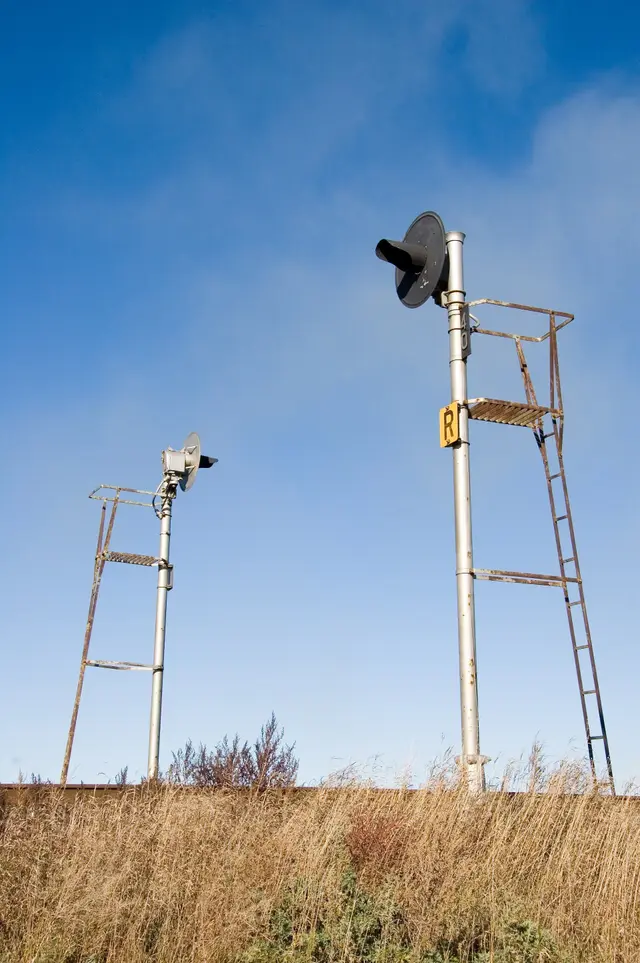Railway signals beside the tracks near Broadview